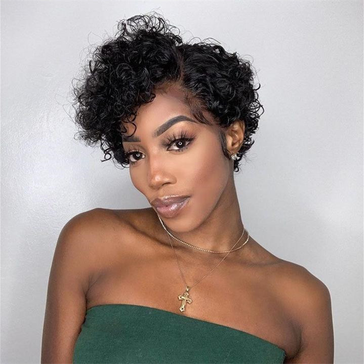 Stema Pixie Cut Machine Made  Jerry Curl Wig Human Hair 